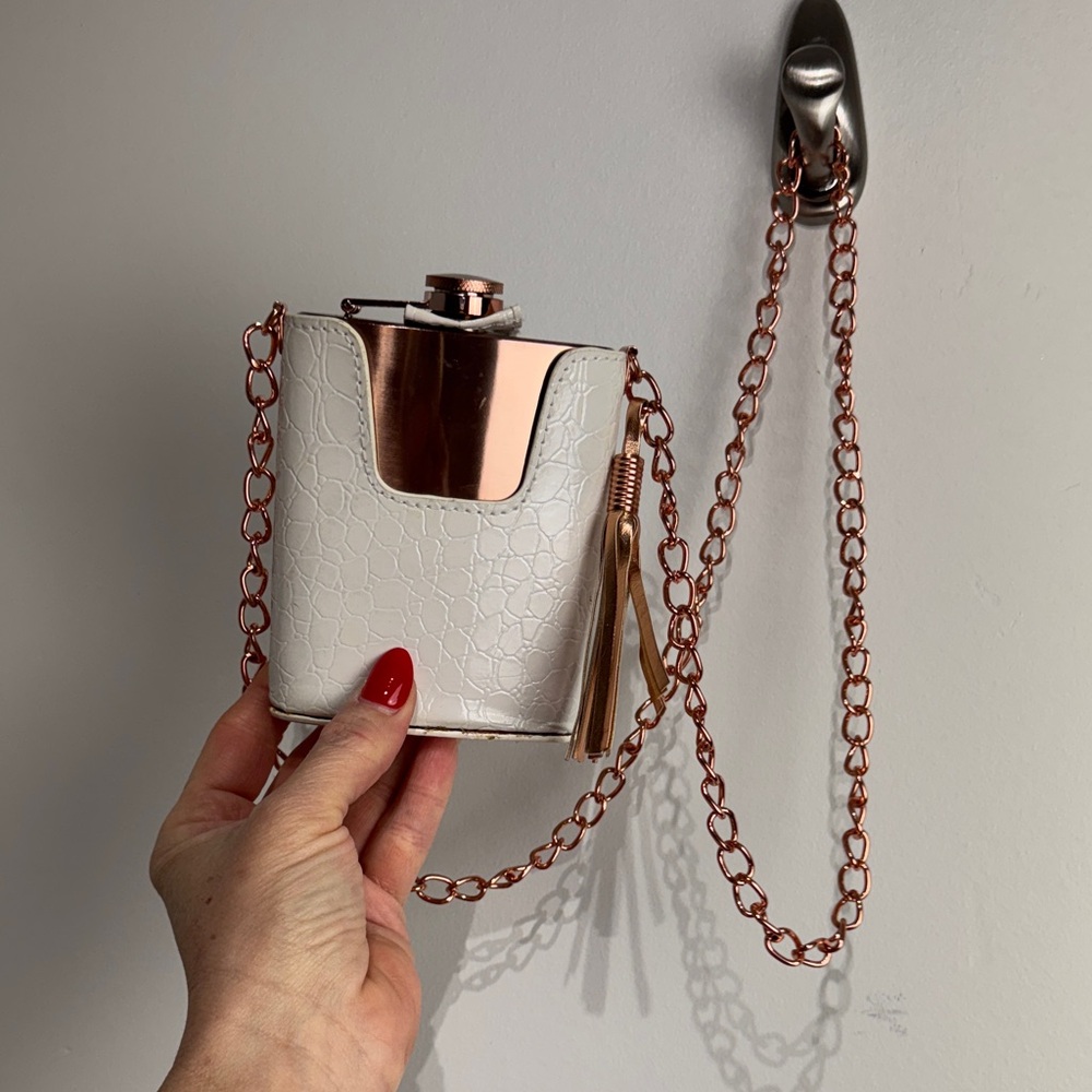 Chic White and Rose Gold Flask Purse